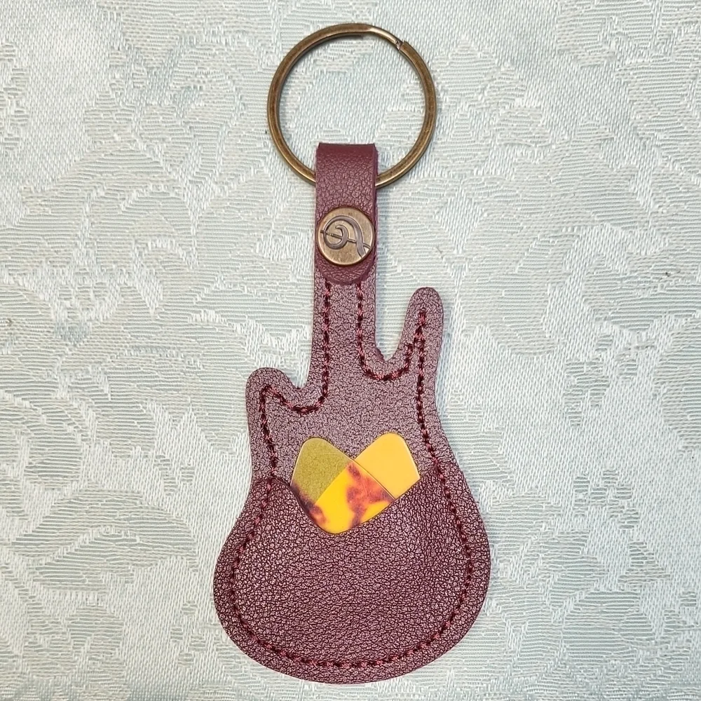 Brown Guitar Keychain with Pick Holder!